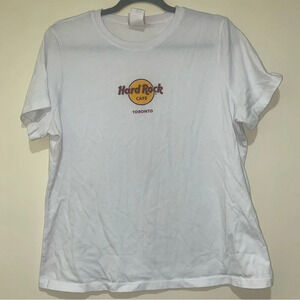 Women’s Hard Rock Cafe Toronto White Simple Logo Screen print  T-shirt Size 2XL